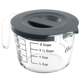 Oster Coolidge 16 Ounce Glass Measuring Cup with Lid in Gray