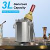 Double-Wall Stainless Steel Insulated Ice Bucket 3L Ice Holder Ice Container with Lid Scoop Strainer Handle for Wine Champagne Beer Parties Cocktails