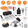 31Pcs Griddle Accessories Kit Flat Top Grill Accessories For Camp Chef with Spatulas Griddle Press Basting Cover Spice Shakers Vegetable Forks Steel S