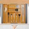 Bamboo Drawer Divider Kitchen Expandable Cutlery Tray Organizer Utensil Holder w/ Grooved Dividers