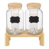 VEVOR Beverage Dispenser, 2 Pack 1 Gallon Drink Dispensers for Parties, Glass Juice Dispenser with Wood Stand, Stainless Steel Spigot, Infuser