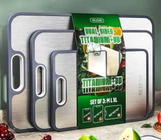 Titanium Cutting Board Set of 3, Dual Sided Design Non Toxic Cutting Boards for kitchen Beyond Food-Grade Chopping Board for Hygienic Food Prep