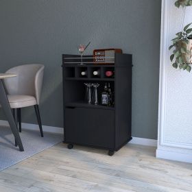 FM FURNITURE Crozier Bart Cart, with 1 shelf, 1 door and four built-in wine rack,black