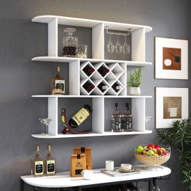 Large Wall Mounted 3 Tier Rustic Bottle Wine Rack,Multifunctional Wooden Wall Mounted Wine Rack,Storage Rack with Wine Glass Holder