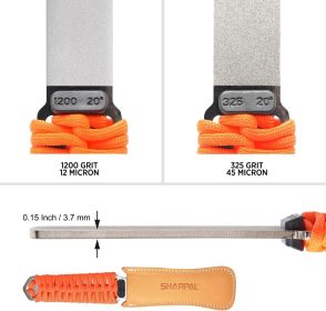 181N Dual-Grit Diamond Sharpening Stone File Garden Tool Knife Sharpener with Leather Strop Coarse 325 / Extra Fine 1200 Grit for Lawn Mower Blade