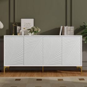 Multi-Functional Storage Cabinet,Four-Door Sideboard with unique texture,Adjustable Shelves, Suitable for Study, Entryway and Living Room(White)