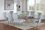 Glam Silver And Dark Gray 9pc Dining Set Table w Leaf Wingback Chairs Acrylic Tufted Dining Room Furniture