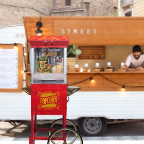 Kaitu Popcorn Machine with Cart – 6oz Popper with Stainless-steel Kettle, Heated Warming Deck, and Old Maids Drawer,Red