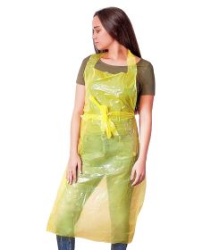 Disposable Plastic Aprons for Adults 28 x 46 Inch. Pack of 100 Yellow Disposable Aprons Adults for Painting. Waterproof Lightweight 1.0 Mil Plastic Ap