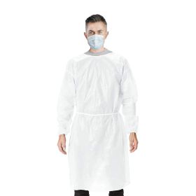 Waterproof Isolation Gowns in Bulk, 46". Pack of 140 Disposable Large White Work Robes with Neck & Waist Ties