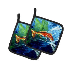 Break Through Red Fish Pair of Pot Holders Kitchen Heat Resistant Pot Holders Sets Oven Hot Pads for Cooking Baking BBQ, 7 1/2 x 7 1/2
