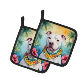 NEW Pit Bull Terrier Luau Pair of Pot Holders Kitchen Heat Resistant Pot Holders Sets Oven Hot Pads for Cooking Baking BBQ, 7 1/2 x 7 1/2