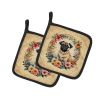 Fawn Pug and Flowers Pair of Pot Holders Kitchen Heat Resistant Pot Holders Sets Oven Hot Pads for Cooking Baking BBQ, 7 1/2 x 7 1/2