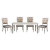 Glamorous Silver Finish Dining Set 5pc Dining Table 4x Side Chairs Crystal Button Tufted Upholstered Modern Style Furniture