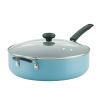 6 Quart Nonstick Jumbo Cooker / Saute Pan / Chef's Pan with Tempered Glass Lid, Dishwasher Safe, Aqua