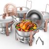 5 Qt 4 Pack Round Chafing Dish Buffet Set Fullsize Pan Stainless Steel Rose Gold