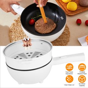 Electric Hot Pot Non-Stick Frying Pan Portable Rapid Noodles Cooker with Long Handle Steamer Spatula Dual Power Control Overheat Dry-Boil Protection f