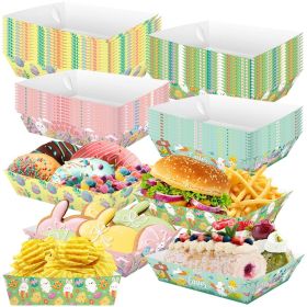 12 PCS Easter Paper Snack Trays 4 Styles Happy Easter Disposable Food Boats Bunny Easter Chicks Pattern Serving Tray for Easter Holiday Spring Themed