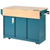 K&K 55.7'' Large Kitchen Island with 2 Drop Leaf,, Rolling Kitchen Cart on 5 Wheels with Power Outlet