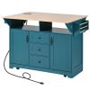 K&K 55.7'' Large Kitchen Island with 2 Drop Leaf,, Rolling Kitchen Cart on 5 Wheels with Power Outlet
