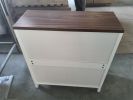 Farmhouse Storage Cabinet with Drawer and Adjustable Shelf, White Kitchen Cabinet with Walnut Countertop