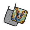 Australian Cattle Dog in Sunflowers Pair of Pot Holders Kitchen Heat Resistant Pot Holders Sets Oven Hot Pads for Cooking Baking BBQ, 7 1/2 x 7 1/2
