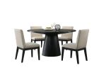 Jasper Ebony Black 5 Piece 59" Wide Contemporary Round Dining Table Set with Beige Fabric Chairs