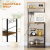 Baker's Rack with Power Outlet, USB Charging, Microwave Stand, Coffee Bar & Adjustable Shelves