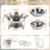 4Pcs Chafing Dish Buffet Set 4.76QT Round Buffet Servers Food Warmer Stainless Steel Catering Chafer with Glass Lid for Warming Cooling Gatherings Ban