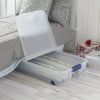 66 Quart Clear Underbed Storage Container with Latch Lid and Wheels, Blue