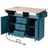 K&K 55.7'' Large Kitchen Island with 2 Drop Leaf,, Rolling Kitchen Cart on 5 Wheels with Power Outlet