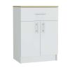 Victoria 2 Piece Kitchen Set, Syros Kitchen Island Cart + Barbados Pantry Cabinet, White / Light Oak