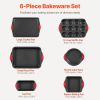 Baking Pan Set 6-Piece Nonstick Carbon Steel Bakeware Set with Silicone Handle