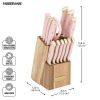 15-Piece Triple Riveted Stainless Steel Knife Set with Acacia Block Blush Gold