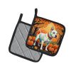 NEW White Pit Bull Terrier Fall Pair of Pot Holders Kitchen Heat Resistant Pot Holders Sets Oven Hot Pads for Cooking Baking BBQ, 7 1/2 x 7 1/2