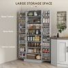 HOMCOM 65" Kitchen Cabinet, Kitchen Pantry Cabinet with 4 Doors and 16 Door Shelves for Dining Room, Gray