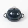 HAWOK Cast Iron Bread Cloche, Dia. 7.8inch/20cm, with Proofing Basket and Dough Scoring Knife, Sourdough Baking Pan Enameled Navy Blue