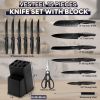 Knife Set for Kitchen with Block, 15 Pcs High Carbon Stainless Steel Kitchen Knife Set with Self Sharpening - Black