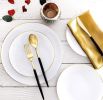 102pcs Gold Plastic Silverware, Golden Cutlery with Black Handle, Disposable Flatware Collection