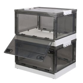 2 Packs Foldable Storage Bins Collapsible Storage Box Organizer Stackable Toy Container with Double Doors Top Lid Rolling Wheels for Clothes Toys Book (Option: BN_56L)
