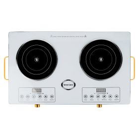 7000W Electric Double Ceramic Stove Electric Cooktop Hot Plate Infrared Countertop Burner 3500W+3500W with 11 Power Levels 0-4H Timer Portable Handle (Option: White)