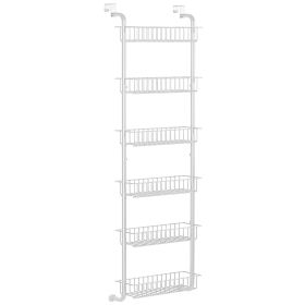 6 Tier Over Door Pantry Organizer Hanging Hooks Door Storage Rack Carbon Steel Basket 62.99in Over Door Shelf for Kitchen Bathroom (Option: White)