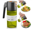 A food oil injector and 2-in-1 cooking spray bottle for olive oil, vinegar, and soy sauce, featuring a 17-ounce light-blocking glass spray bottle