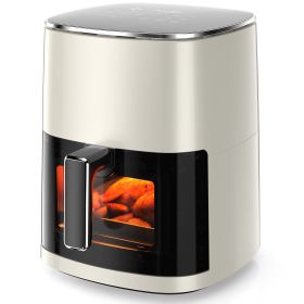 Air Fryer 6 Quart Capacity with Window Square Air Fryer 12-in-1 Air Fry, Roast, Reheat, Dehydrate, Bake, Steam with 400F (Color: Beige)
