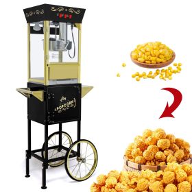 12oz Popcorn Machine Cart, Popcorn Cart with Wheels, Vintage Popcorn Machine with Stainless Steel Kettle (Color: as Pic)