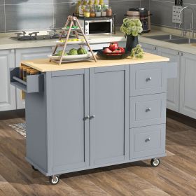 Rolling Mobile Kitchen Island with Solid Wood Top and Locking Wheels,52.7 Inch Width,Storage Cabinet and Drop Leaf Breakfast Bar,Spice Rack (Material: MDF, Color: Blue+Grey)