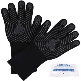 BBQ Gloves, 1472Â°F Heat Resistant Fireproof Mitts, Silicone Non-Slip Washable Oven Kitchen Gloves for Barbecue, Grilling, Cooking, Baking, Camping (Color: as Pic)
