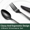 24-Piece Black Silverware Set with Steak Knives, Black Flatware Set for 4, Food-Grade Stainless Steel Tableware Cutlery Set