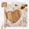 6Set Bridal Shower Favor Heart Cheese Board Cheese Knives Wood Mini Charcuterie Board Thank You Gift Box For Guest Bridal Prize Wedding Birthday Valen