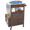 40.5" Outdoor Grill Cart with Stainless Steel Top, Solid Wood Outdoor Storage Cabinet with Drop Leaf, One Drawer, Towel Rack